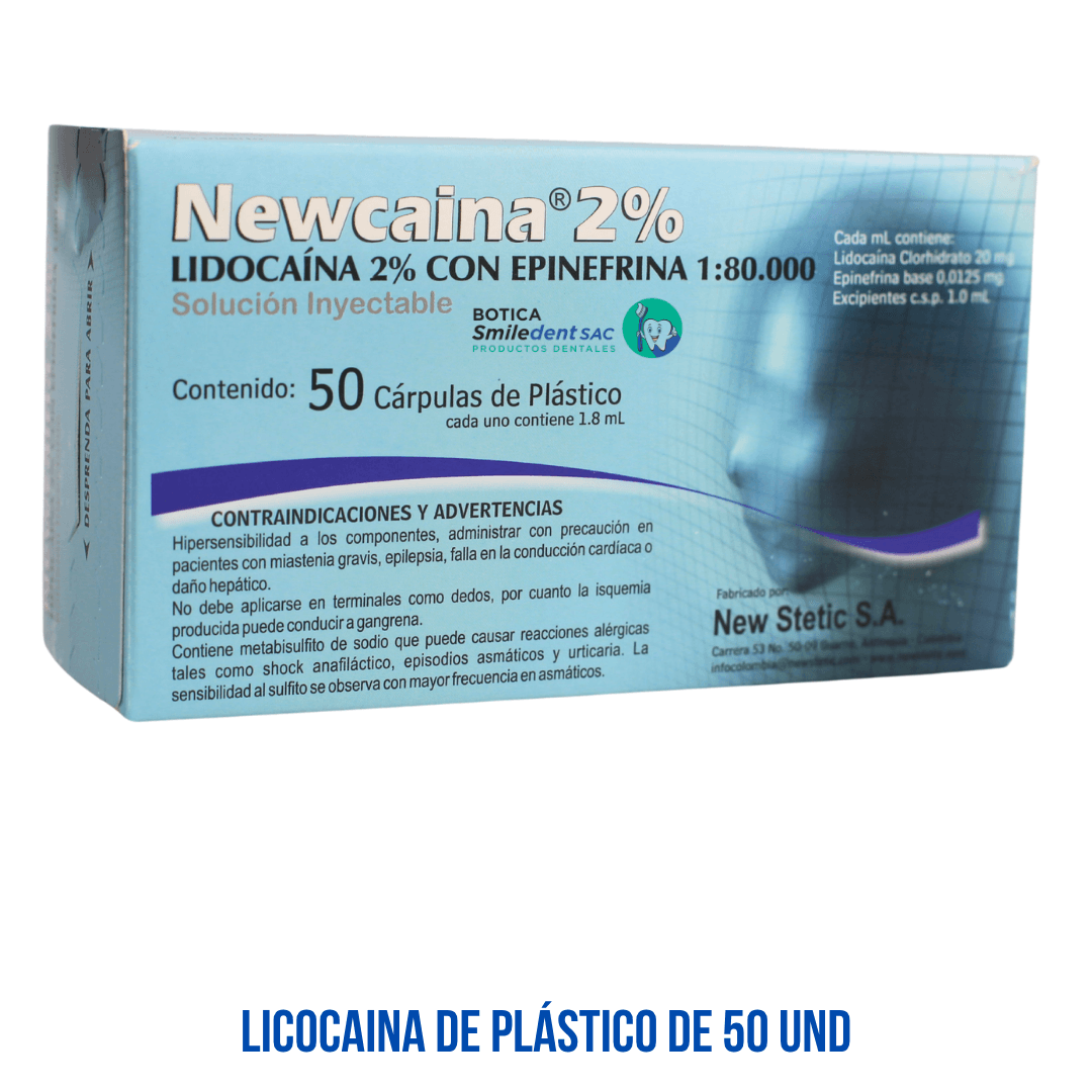 Lidocaína 2% - 50 cápsulas de plástico